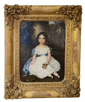 Ecole française - Petite fille aux Pivoines circa 1843 - huile sur toile - 31 x 23 CM