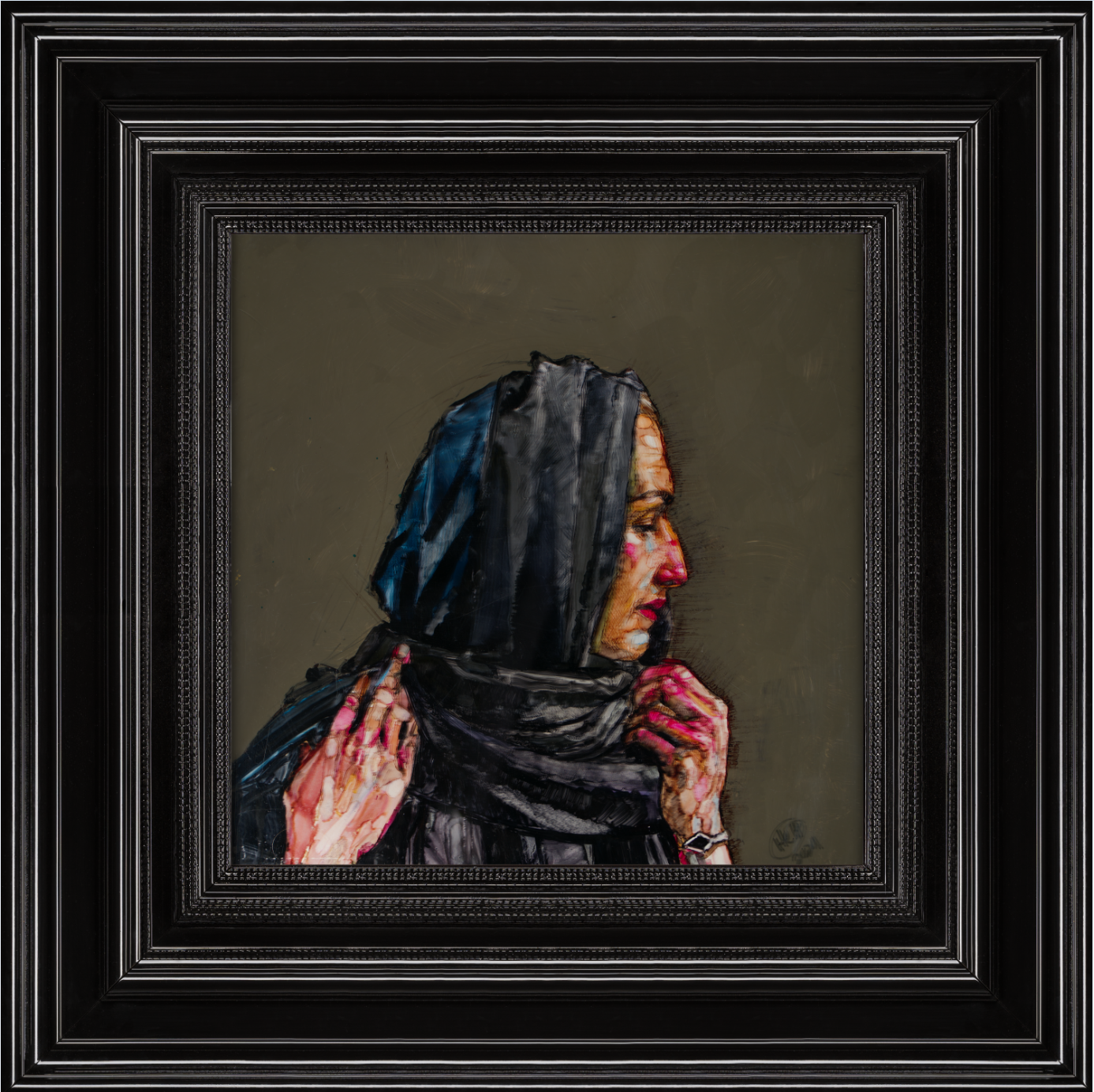 profil au foulard noir avec cadre
