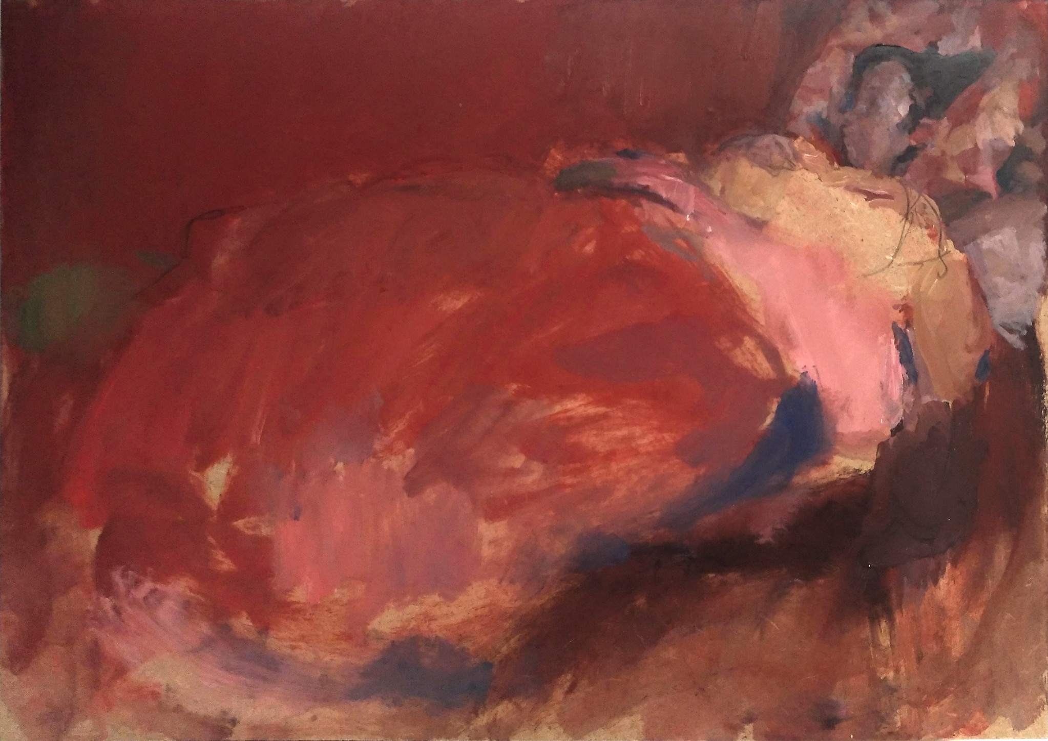 Zoé dans le lit rouge, 21x30 cm